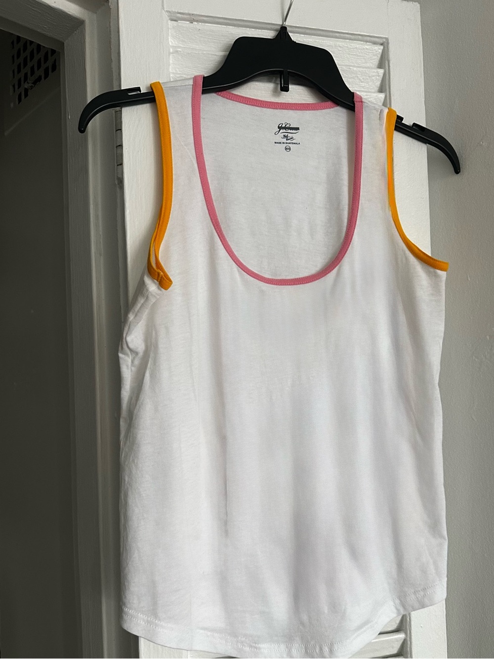 J. Crew White Tank with Pink Neckline and Yellow Arm Trim